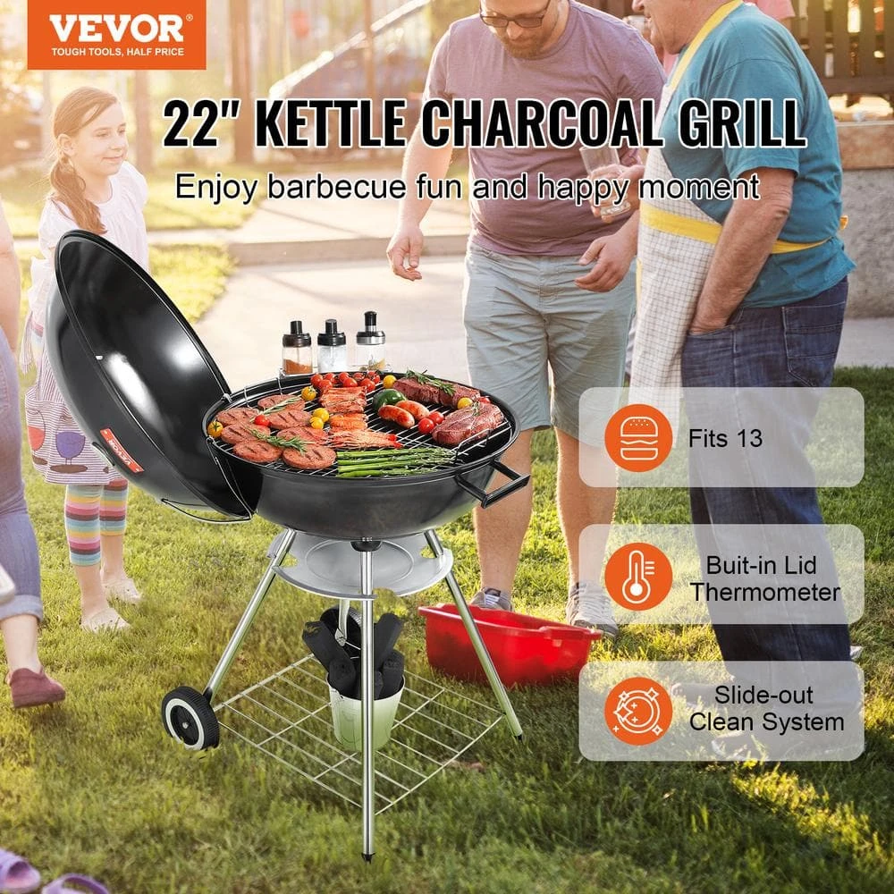 22 In. Kettle Charcoal Grill Premium Kettle Grill With Wheels, Porcelain-Enameled Lid And Ash Catcher, Black 4 22 In. Kettle Charcoal Grill Premium Kettle Grill With Wheels, Porcelain-Enameled Lid And Ash Catcher, Black - Image 2