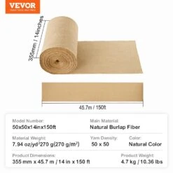 Burlap Fabric Roll, 14 In. X 150 Ft. And 50 X 50 High Density Wide Natural Burlap Fabric Rolls, Cabinet Type -Patio Furniture Shop vevor landscape fabric cmbj14inches3mbhiv0 76 1000