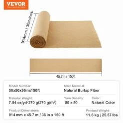Burlap Fabric Roll, 36 In. X 150 Ft. And 50 X 50 High Density Wide Natural Burlap Fabric Rolls, Cabinet Type Accessory -Patio Furniture Shop vevor landscape fabric cmbj36inches3tqmtv0 76 1000