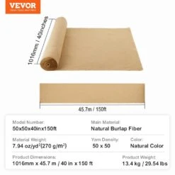 Burlap Fabric Roll, 40 In. X 150 Ft, And 50 X 50 High Density Wide Natural Burlap Fabric Rolls, Cabinet Type Accessory -Patio Furniture Shop vevor landscape fabric cmbj40inchesiuncvv0 76 1000