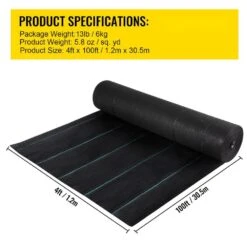 4 Ft. X 100 Ft. Black Weed Barrier Fabric 5.8 Oz. Dual Layer Degradable Heavy-Duty Weed Barrier Landscape Fabric -Patio Furniture Shop vevor landscape fabric fcby41005 8oznqayv0 76 1000