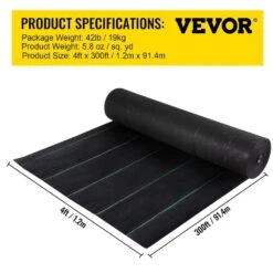 Weed Barrier, 5.8 Oz. Landscape Fabric, 4 Ft. X 300 Ft. Cover Mat Heavy Duty Woven Grass Control Geotextile, Black -Patio Furniture Shop vevor landscape fabric fcby43005 8ozwk6gv0 v0812 76 1000