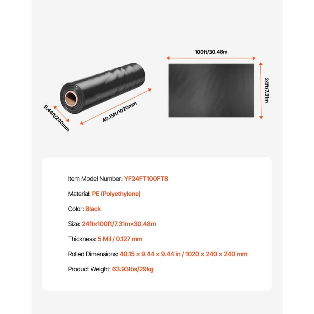 24 X 100 Ft. Plastic Sheeting Heavy Duty 6 Mil Thick Plastic Sheeting Roll Underlayment Painters Tarp Black 9 24 X 100 Ft. Plastic Sheeting Heavy Duty 6 Mil Thick Plastic Sheeting Roll Underlayment Painters Tarp Black - Image 7