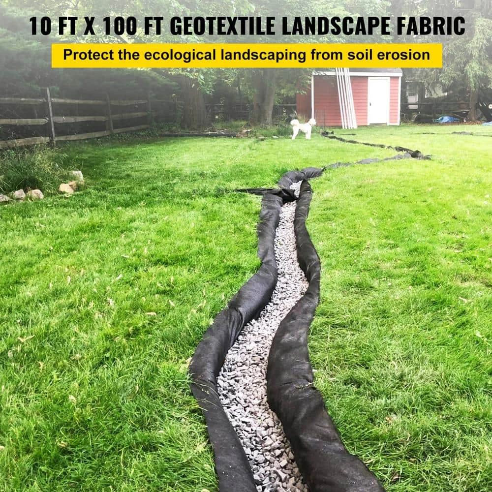 10 Ft. X 100 Ft. Garden Weed Barrier Fabric 8 Oz. Heavy-Duty Needle-punched PP Geotextile Landscape Fabric, Black 4 10 Ft. X 100 Ft. Garden Weed Barrier Fabric 8 Oz. Heavy-Duty Needle-punched PP Geotextile Landscape Fabric, Black - Image 2