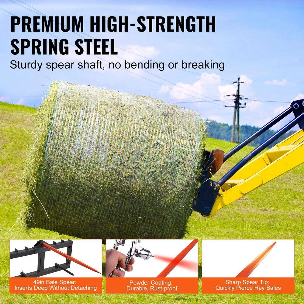 49 In. Hay Spear Bale Spears 1600 Lbs. Loading Capacity Skid Steer Loader Tractor Attachment With 2pcs 17.5 In. 5 49 In. Hay Spear Bale Spears 1600 Lbs. Loading Capacity Skid Steer Loader Tractor Attachment With 2pcs 17.5 In. - Image 3