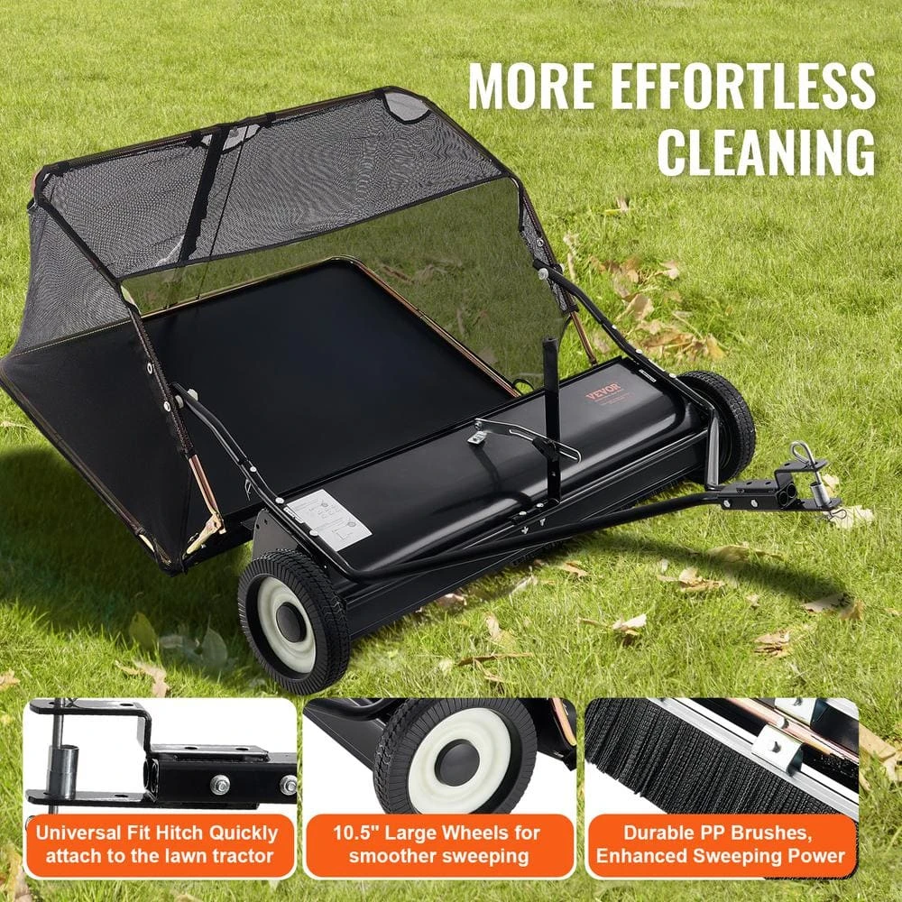 42 In. Lawn Sweeper Tow Behind, 12 Cu. Ft. Large Pull Behind Grass Sweeper, 15 In. Edger Heavy Duty Leaf Grass Collector 6 42 In. Lawn Sweeper Tow Behind, 12 Cu. Ft. Large Pull Behind Grass Sweeper, 15 In. Edger Heavy Duty Leaf Grass Collector - Image 4