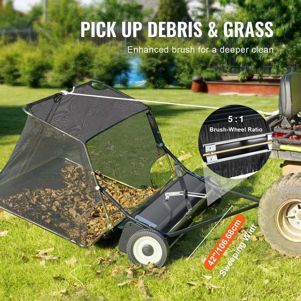 42 In. Lawn Sweeper Tow Behind, 12 Cu. Ft. Large Pull Behind Grass Sweeper, 15 In. Edger Heavy Duty Leaf Grass Collector 7 42 In. Lawn Sweeper Tow Behind, 12 Cu. Ft. Large Pull Behind Grass Sweeper, 15 In. Edger Heavy Duty Leaf Grass Collector - Image 5