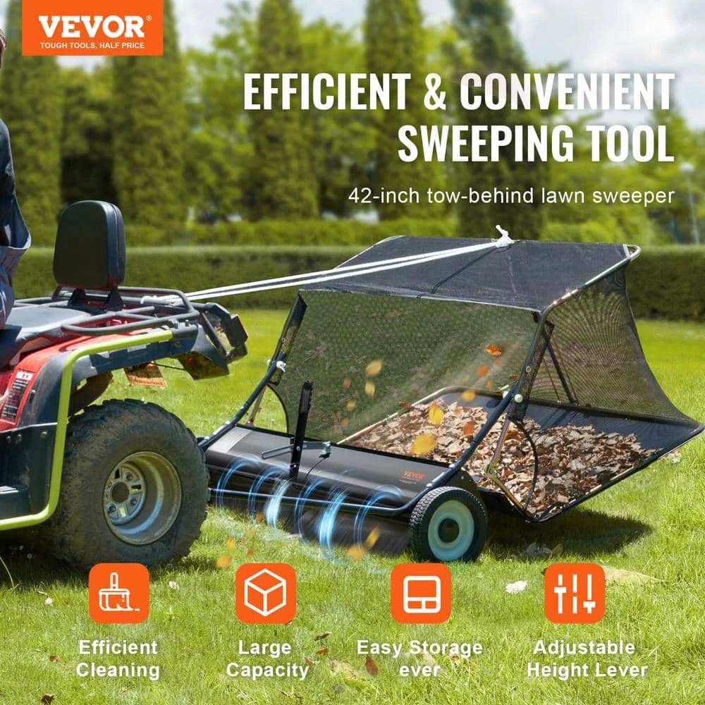 42 In. Lawn Sweeper Tow Behind, 12 Cu. Ft. Large Pull Behind Grass Sweeper, 15 In. Edger Heavy Duty Leaf Grass Collector 4 42 In. Lawn Sweeper Tow Behind, 12 Cu. Ft. Large Pull Behind Grass Sweeper, 15 In. Edger Heavy Duty Leaf Grass Collector - Image 2