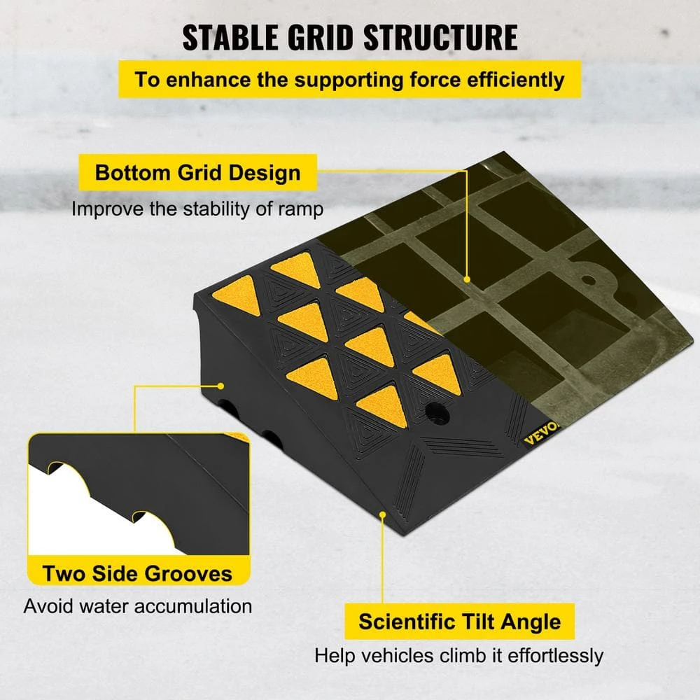 Curb Ramp 23-1/2 In. Length 6 In. High Heavy Duty Sidewalk Curb Ramp 5 Ton Rubber Driveway Ramp For Trucks Buses,Yellow 7 Curb Ramp 23-1/2 In. Length 6 In. High Heavy Duty Sidewalk Curb Ramp 5 Ton Rubber Driveway Ramp For Trucks Buses,Yellow - Image 5