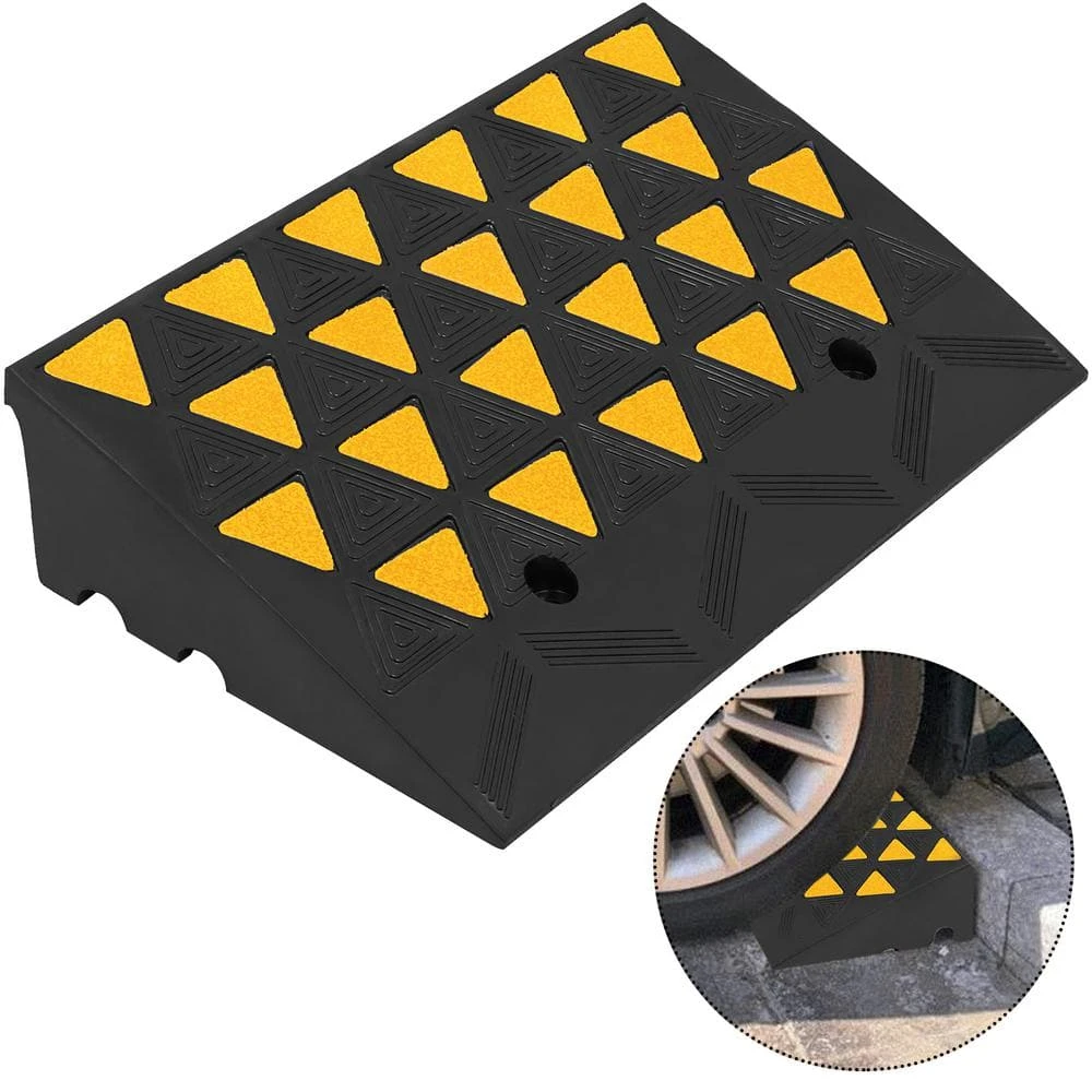 Curb Ramp 23-1/2 In. Length 6 In. High Heavy Duty Sidewalk Curb Ramp 5 Ton Rubber Driveway Ramp For Trucks Buses,Yellow 3 Curb Ramp 23-1/2 In. Length 6 In. High Heavy Duty Sidewalk Curb Ramp 5 Ton Rubber Driveway Ramp For Trucks Buses,Yellow