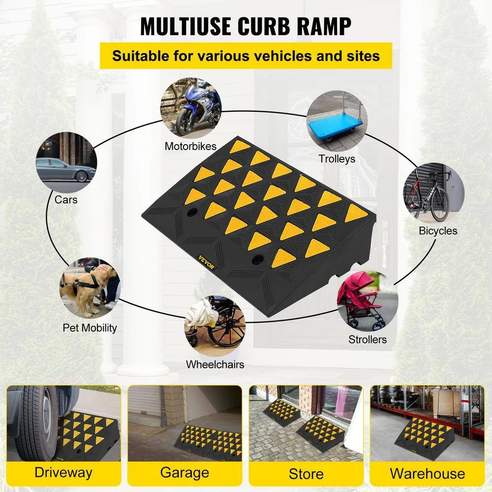 Curb Ramp 23-1/2 In. Length 6 In. High Heavy Duty Sidewalk Curb Ramp 5 Ton Rubber Driveway Ramp For Trucks Buses,Yellow 4 Curb Ramp 23-1/2 In. Length 6 In. High Heavy Duty Sidewalk Curb Ramp 5 Ton Rubber Driveway Ramp For Trucks Buses,Yellow - Image 2