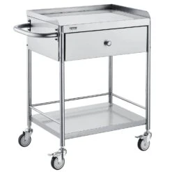 Medical Cart 2-Layer Stainless Steel Serving Cart 220 Lbs. Weight Capacity With 360° Silent Wheels And A Drawer