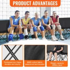 Portable Folding Bench, 8-Seats Foldable Sideline Bench, Outdoor Camping Bench Chair With Carry Bag And Backrest, Black -Patio Furniture Shop vevor outdoor benches bkzdydzydkb84k243v0 1f 1000