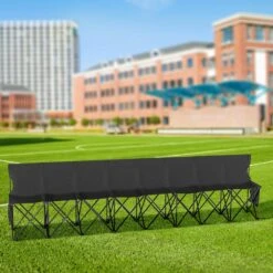 Portable Folding Bench, 8-Seats Foldable Sideline Bench, Outdoor Camping Bench Chair With Carry Bag And Backrest, Black -Patio Furniture Shop vevor outdoor benches bkzdydzydkb84k243v0 31 1000