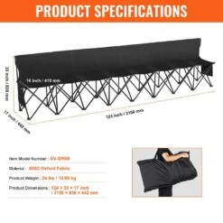 Portable Folding Bench, 8-Seats Foldable Sideline Bench, Outdoor Camping Bench Chair With Carry Bag And Backrest, Black -Patio Furniture Shop vevor outdoor benches bkzdydzydkb84k243v0 76 1000