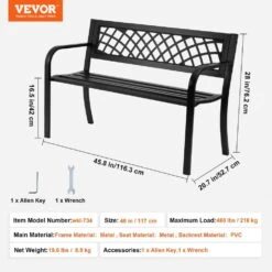 Outdoor Bench, 46 In. Metal Garden Bench For Outdoors, 480 Lbs. Load Capacity Bench, Outdoor Garden Park Bench -Patio Furniture Shop vevor outdoor benches gyzyjs46yc00w8fdqv0 76 1000