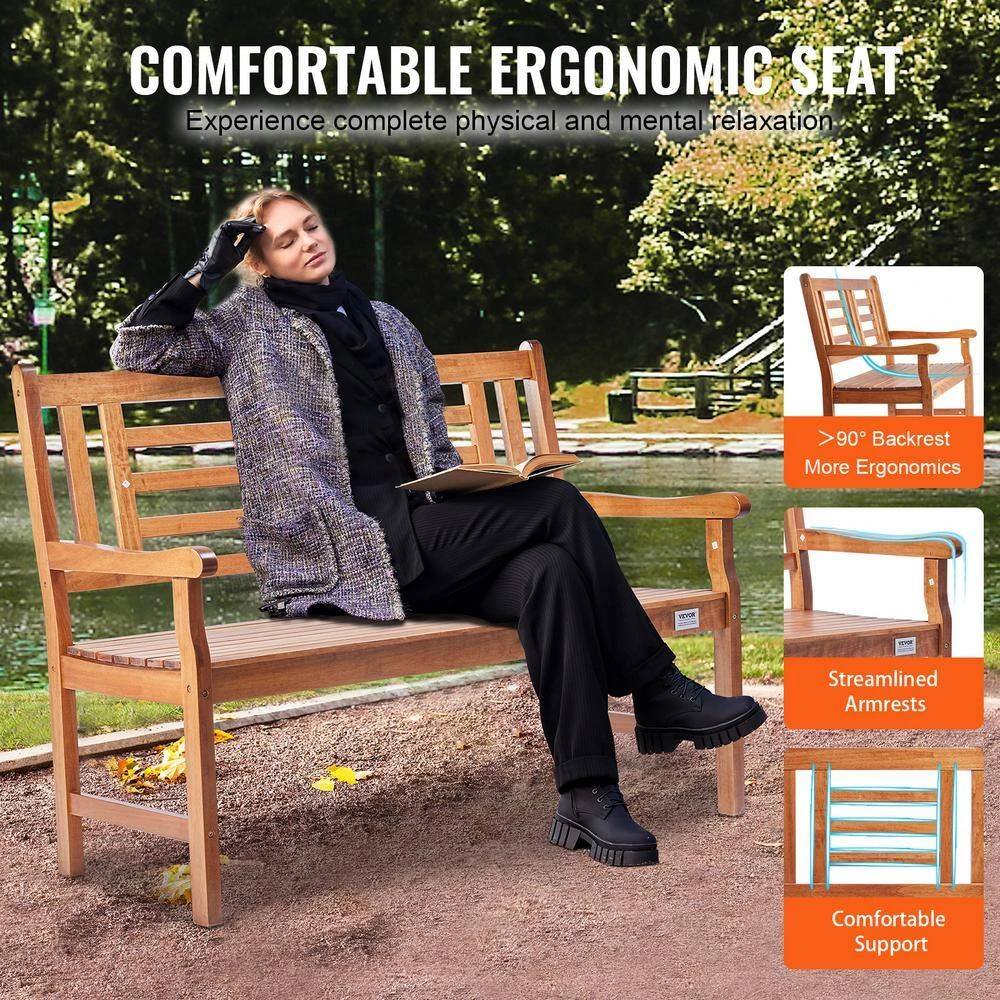 Outdoor Bench, 48 In. Wood Garden Bench For Outdoors, Outdoor Garden Park Bench With Backrest And Armrests 6 Outdoor Bench, 48 In. Wood Garden Bench For Outdoors, Outdoor Garden Park Bench With Backrest And Armrests - Image 4