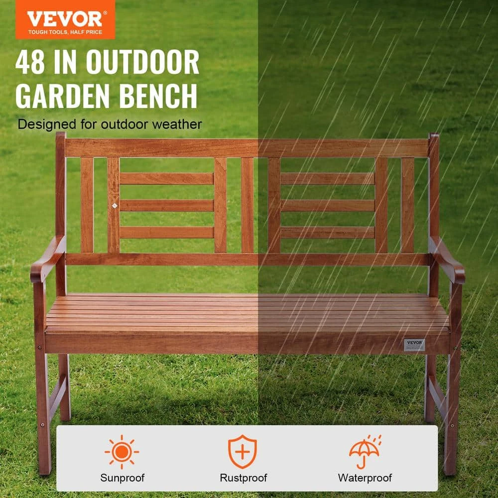 Outdoor Bench, 48 In. Wood Garden Bench For Outdoors, Outdoor Garden Park Bench With Backrest And Armrests 4 Outdoor Bench, 48 In. Wood Garden Bench For Outdoors, Outdoor Garden Park Bench With Backrest And Armrests - Image 2