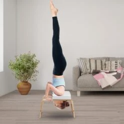 Yoga Headstand Bench, 300 Lbs. Capacity Yoga Inversion Chair For Family Gym, Headstand Trainer With Wood Frame & PU Pad