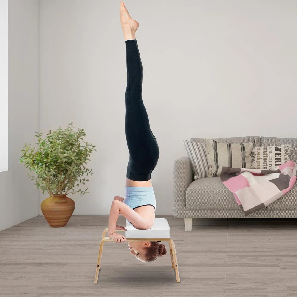 Yoga Headstand Bench, 300 Lbs. Capacity Yoga Inversion Chair For Family Gym, Headstand Trainer With Wood Frame & PU Pad 3 Yoga Headstand Bench, 300 Lbs. Capacity Yoga Inversion Chair For Family Gym, Headstand Trainer With Wood Frame & PU Pad
