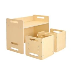 Montessori Weaning Table And Chair Set, Wooden Toddler Table And Chair Set With 2-Chairs, Natural Dining Chair