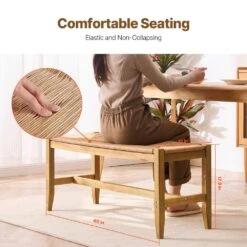 Rattan Bench, 40 In. Wooden Rattan Bench, Entryway Bench With Oak Wood Legs, Bedroom End Of Bed Boho Bench -Patio Furniture Shop vevor outdoor dining chairs tbdcgk100cmw14oiyv0 1f 1000