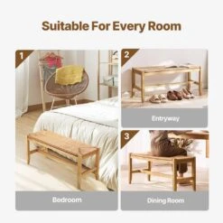 Rattan Bench, 40 In. Wooden Rattan Bench, Entryway Bench With Oak Wood Legs, Bedroom End Of Bed Boho Bench -Patio Furniture Shop vevor outdoor dining chairs tbdcgk100cmw14oiyv0 fa 1000