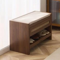 Rattan Bench, 30.9 In. Rattan Shoe Bench, Entryway Bench With Storage Drawer, Chairs With White Cushion, Wood, Brown 17 Rattan Bench, 30.9 In. Rattan Shoe Bench, Entryway Bench With Storage Drawer, Chairs With White Cushion, Wood, Brown -Patio Furniture Shop vevor outdoor dining chairs tbdxdk80cmdcvgt9av0 31 1000