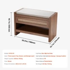 Rattan Bench, 30.9 In. Rattan Shoe Bench, Entryway Bench With Storage Drawer, Chairs With White Cushion, Wood, Brown 16 Rattan Bench, 30.9 In. Rattan Shoe Bench, Entryway Bench With Storage Drawer, Chairs With White Cushion, Wood, Brown -Patio Furniture Shop vevor outdoor dining chairs tbdxdk80cmdcvgt9av0 76 1000