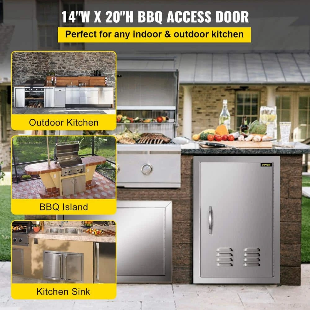 Stainless Steel Grill Door 14 In. W X 20 In. H Single Outdoor Kitchen Access Door For BBQ Island 3 Stainless Steel Grill Door 14 In. W X 20 In. H Single Outdoor Kitchen Access Door For BBQ Island - Image 2