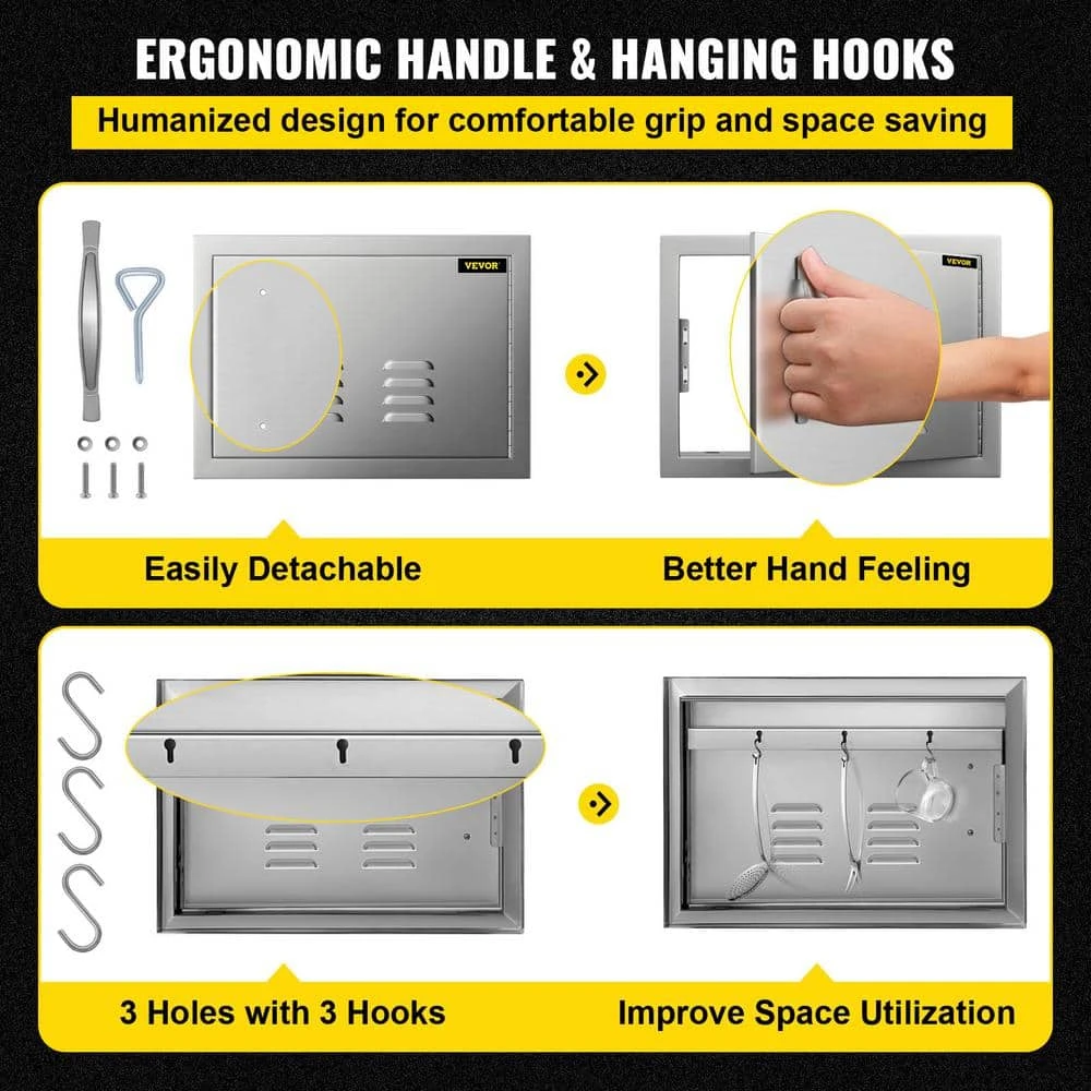 Grill Door 20 In. W X 14 In. H Single Stainless Steel Outdoor Kitchen Doors With Vents Access Door For BBQ Island 6 Grill Door 20 In. W X 14 In. H Single Stainless Steel Outdoor Kitchen Doors With Vents Access Door For BBQ Island - Image 4