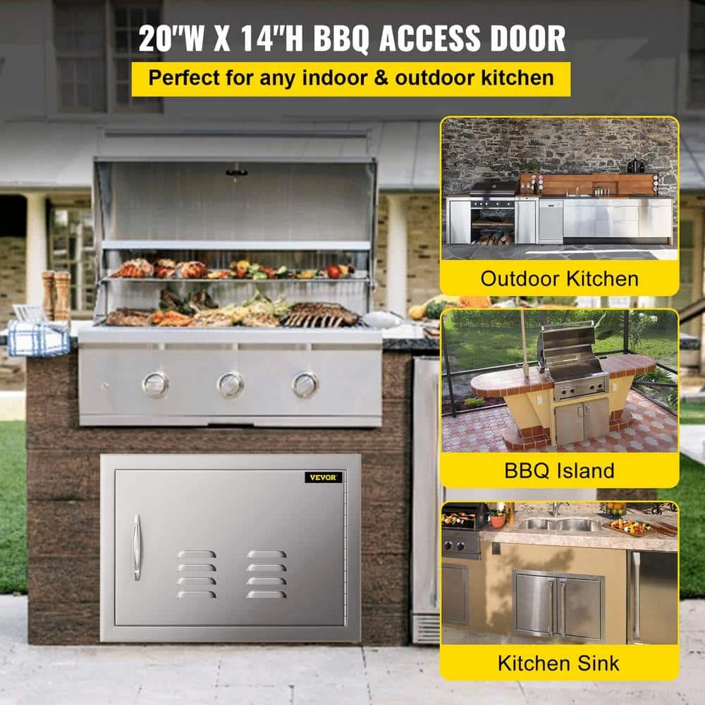 Grill Door 20 In. W X 14 In. H Single Stainless Steel Outdoor Kitchen Doors With Vents Access Door For BBQ Island 4 Grill Door 20 In. W X 14 In. H Single Stainless Steel Outdoor Kitchen Doors With Vents Access Door For BBQ Island - Image 2