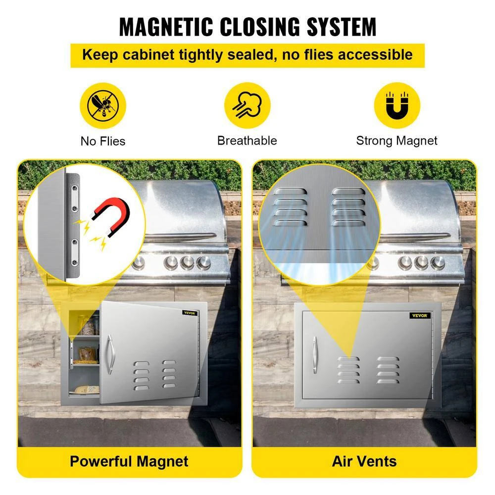 Grill Door 20 In. W X 14 In. H Single Stainless Steel Outdoor Kitchen Doors With Vents Access Door For BBQ Island 8 Grill Door 20 In. W X 14 In. H Single Stainless Steel Outdoor Kitchen Doors With Vents Access Door For BBQ Island - Image 6