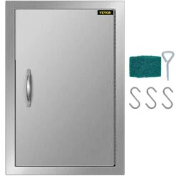 BBQ Access Door 17 In. W X 24 In. H Vertical Single BBQ Door Stainless Steel With Hooks Outdoor Kitchen Doors