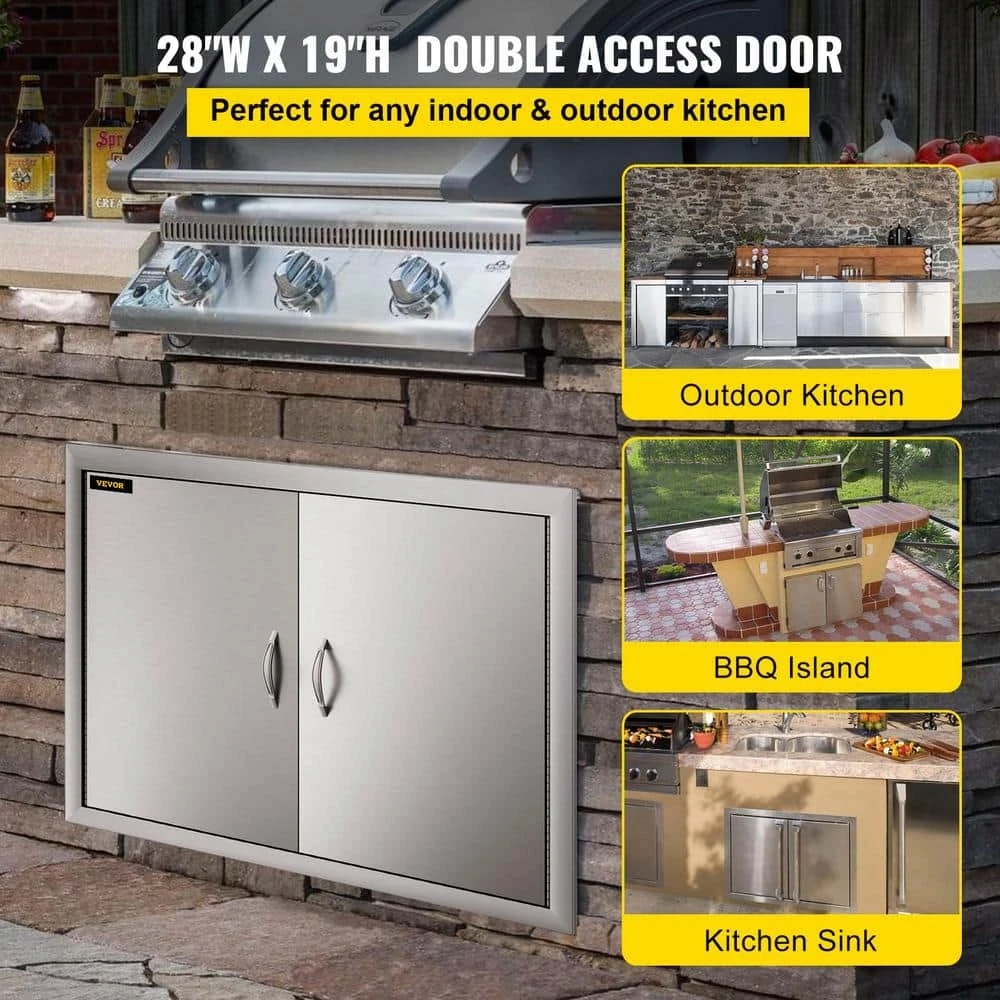 BBQ Access Door 28 In. W X 19 In. H Double BBQ Door Stainless Steel Outdoor Kitchen Doors For BBQ Island,Grill Station 4 BBQ Access Door 28 In. W X 19 In. H Double BBQ Door Stainless Steel Outdoor Kitchen Doors For BBQ Island,Grill Station - Image 2