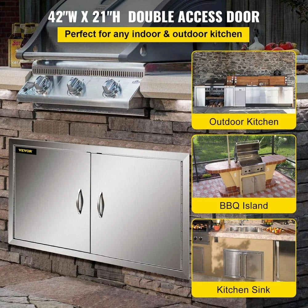 Outdoor Kitchen Doors 42 In. W X 21 In. H Double BBQ Door Stainless Steel BBQ Access Door 4 Outdoor Kitchen Doors 42 In. W X 21 In. H Double BBQ Door Stainless Steel BBQ Access Door - Image 2