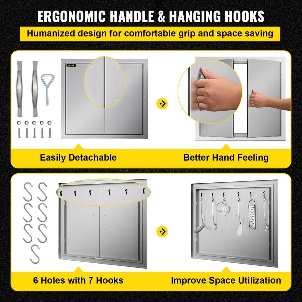 Double Door Outdoor Kitchen Access 26 X 24 In. Wall Construction Stainless Steel Flush Mount For BBQ Island 6 Double Door Outdoor Kitchen Access 26 X 24 In. Wall Construction Stainless Steel Flush Mount For BBQ Island - Image 4