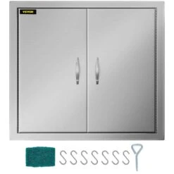 Double Door Outdoor Kitchen Access 26 X 24 In. Wall Construction Stainless Steel Flush Mount For BBQ Island