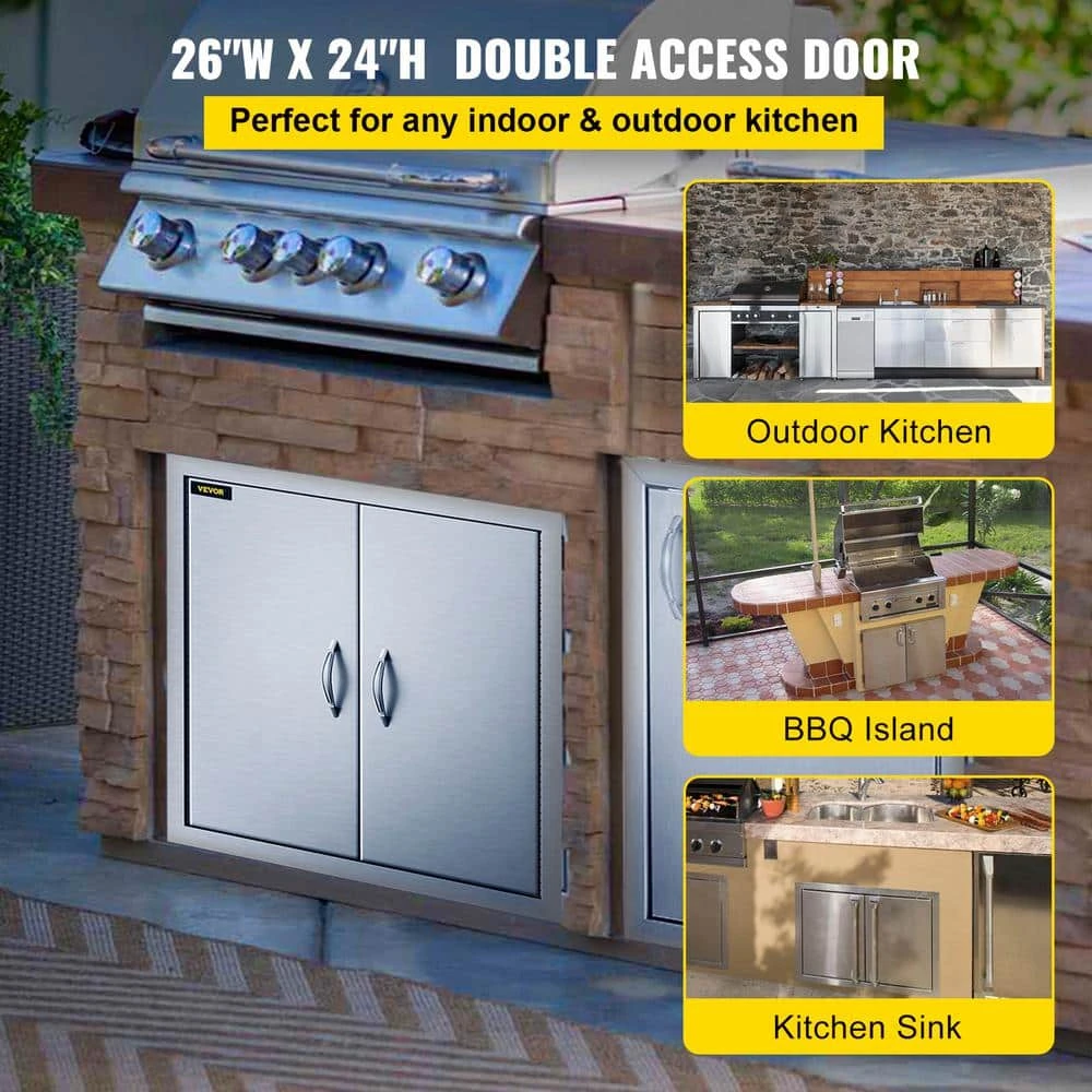 Double Door Outdoor Kitchen Access 26 X 24 In. Wall Construction Stainless Steel Flush Mount For BBQ Island 4 Double Door Outdoor Kitchen Access 26 X 24 In. Wall Construction Stainless Steel Flush Mount For BBQ Island - Image 2
