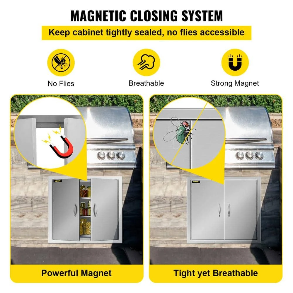 Double Door Outdoor Kitchen Access 26 X 24 In. Wall Construction Stainless Steel Flush Mount For BBQ Island 8 Double Door Outdoor Kitchen Access 26 X 24 In. Wall Construction Stainless Steel Flush Mount For BBQ Island - Image 6