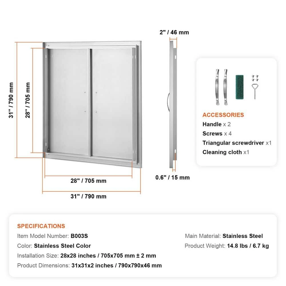 31 In. W X 31 In. H 304 Stainless Steel BBQ Access Door With Paper Towel Holder Outdoor Kitchen Doors For Storage Room 9 31 In. W X 31 In. H 304 Stainless Steel BBQ Access Door With Paper Towel Holder Outdoor Kitchen Doors For Storage Room - Image 7