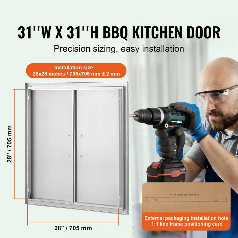 31 In. W X 31 In. H 304 Stainless Steel BBQ Access Door With Paper Towel Holder Outdoor Kitchen Doors For Storage Room 4 31 In. W X 31 In. H 304 Stainless Steel BBQ Access Door With Paper Towel Holder Outdoor Kitchen Doors For Storage Room - Image 2