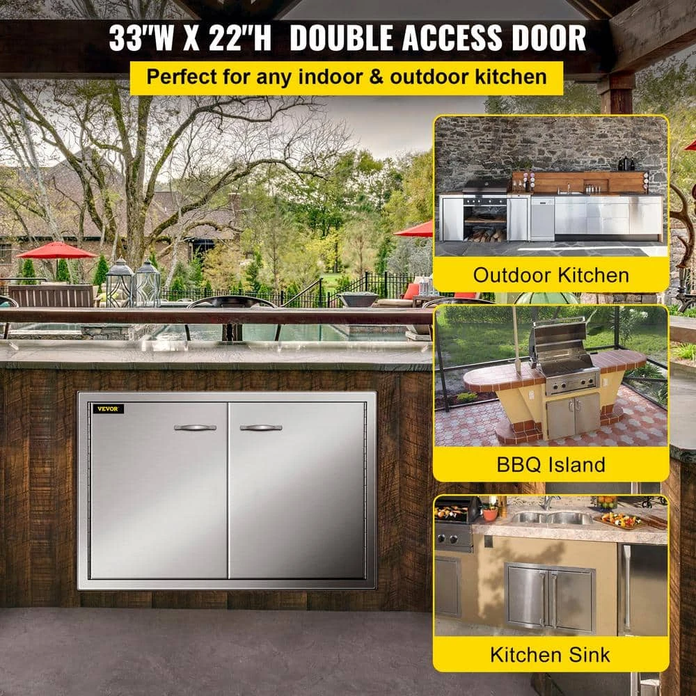 Outdoor Kitchen Door 33 In. W X 22 In. H Grill Doors Stainless Steel BBQ Access Door For Grilling Station 4 Outdoor Kitchen Door 33 In. W X 22 In. H Grill Doors Stainless Steel BBQ Access Door For Grilling Station - Image 2