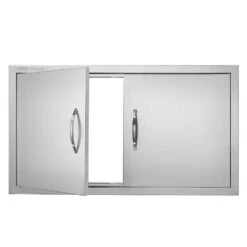 Outdoor Kitchen Access 34.5 In. W X 19 In. H Wall Construction Stainless Steel Grill Doors For BBQ Island,Double Door