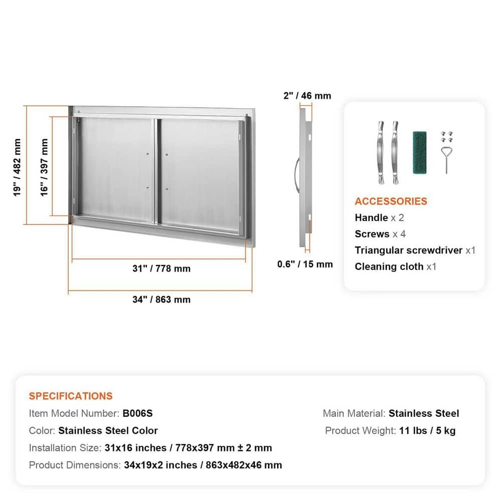 Outdoor Kitchen Access 34.5 In. W X 19 In. H Wall Construction Stainless Steel Grill Doors For BBQ Island,Double Door 9 Outdoor Kitchen Access 34.5 In. W X 19 In. H Wall Construction Stainless Steel Grill Doors For BBQ Island,Double Door - Image 7