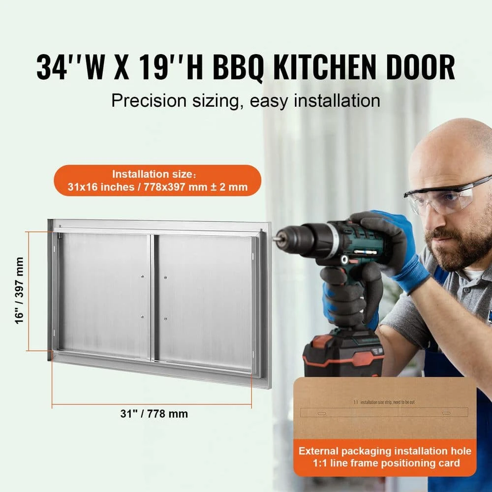 Outdoor Kitchen Access 34.5 In. W X 19 In. H Wall Construction Stainless Steel Grill Doors For BBQ Island,Double Door 4 Outdoor Kitchen Access 34.5 In. W X 19 In. H Wall Construction Stainless Steel Grill Doors For BBQ Island,Double Door - Image 2