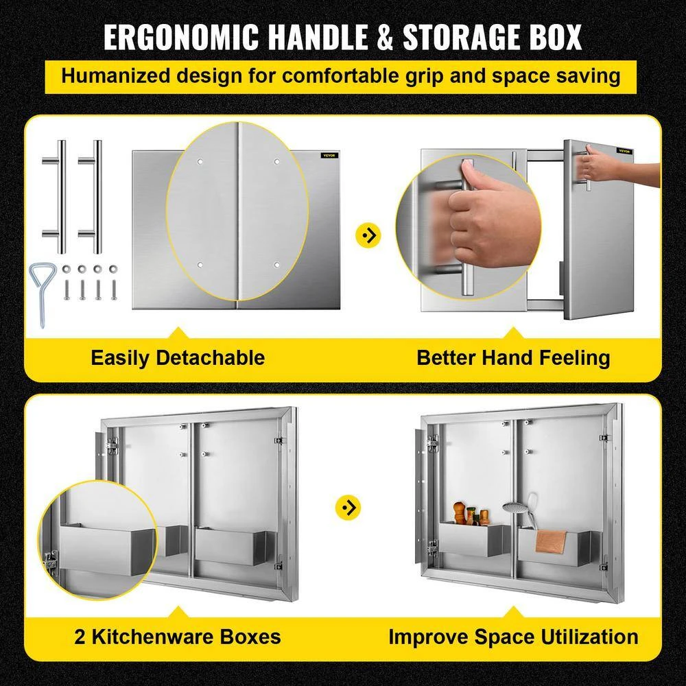 Stainless BBQ Doors 36 In. W X 23 In. H Grill Doors Double Access Door For Outside Cabinet 6 Stainless BBQ Doors 36 In. W X 23 In. H Grill Doors Double Access Door For Outside Cabinet - Image 4