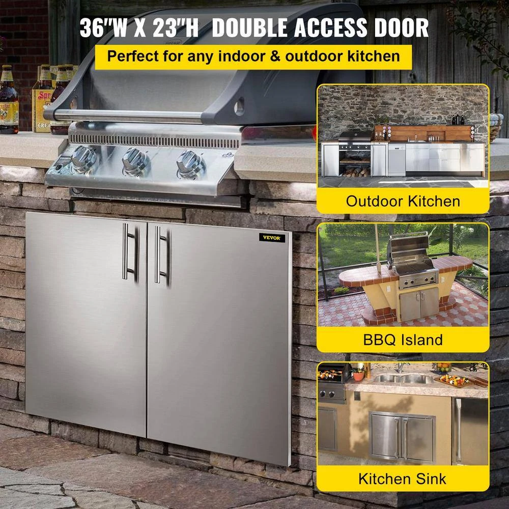 Stainless BBQ Doors 36 In. W X 23 In. H Grill Doors Double Access Door For Outside Cabinet 4 Stainless BBQ Doors 36 In. W X 23 In. H Grill Doors Double Access Door For Outside Cabinet - Image 2