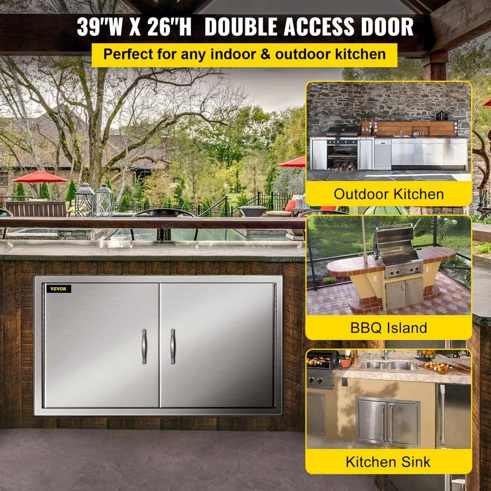 Outdoor Kitchen Doors 39 In. W X 26 In. H Double BBQ Door Stainless Steel BBQ Access Door 4 Outdoor Kitchen Doors 39 In. W X 26 In. H Double BBQ Door Stainless Steel BBQ Access Door - Image 2