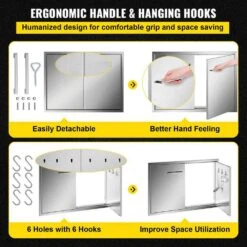 33 In. W X 23 In. H 304 Stainless Steel Double BBQ Access Door With Hooks Outdoor Kitchen Doors For Outside Cabinet 12 33 In. W X 23 In. H 304 Stainless Steel Double BBQ Access Door With Hooks Outdoor Kitchen Doors For Outside Cabinet -Patio Furniture Shop vevor outdoor kitchen doors bxgcgm30433w23h01v0 1f 1000
